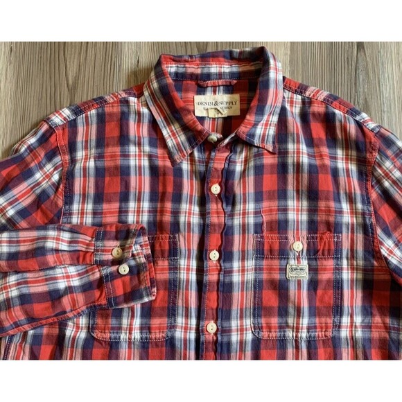 Ralph Lauren Denim & Supply Mens Size M Red White Blue Plaid L/S Button Down - Picture 1 of 7